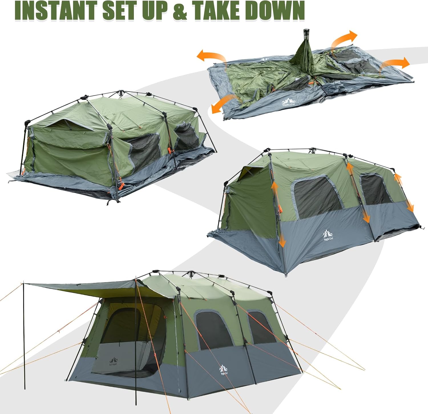 Detalle de Night Cat Pop Up Family Tent for 8 – Waterproof 2-Bedroom Cabin Tent