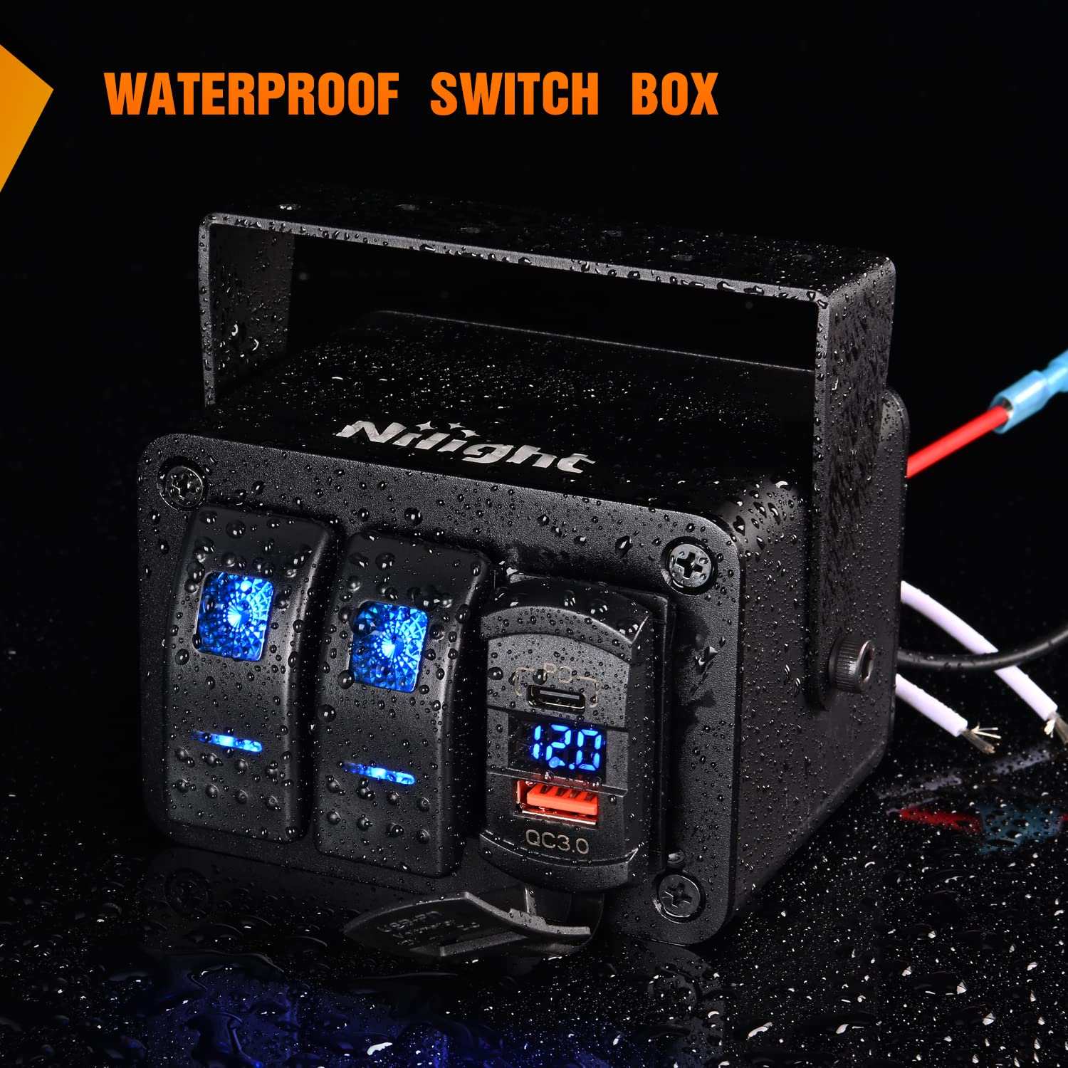 Thumbnail 6 de Nilight 2 Gang Rocker Switch Box 12V with PD Type-C USB, QC 3.0, Voltmeter, and Waterproof Aluminum Panel