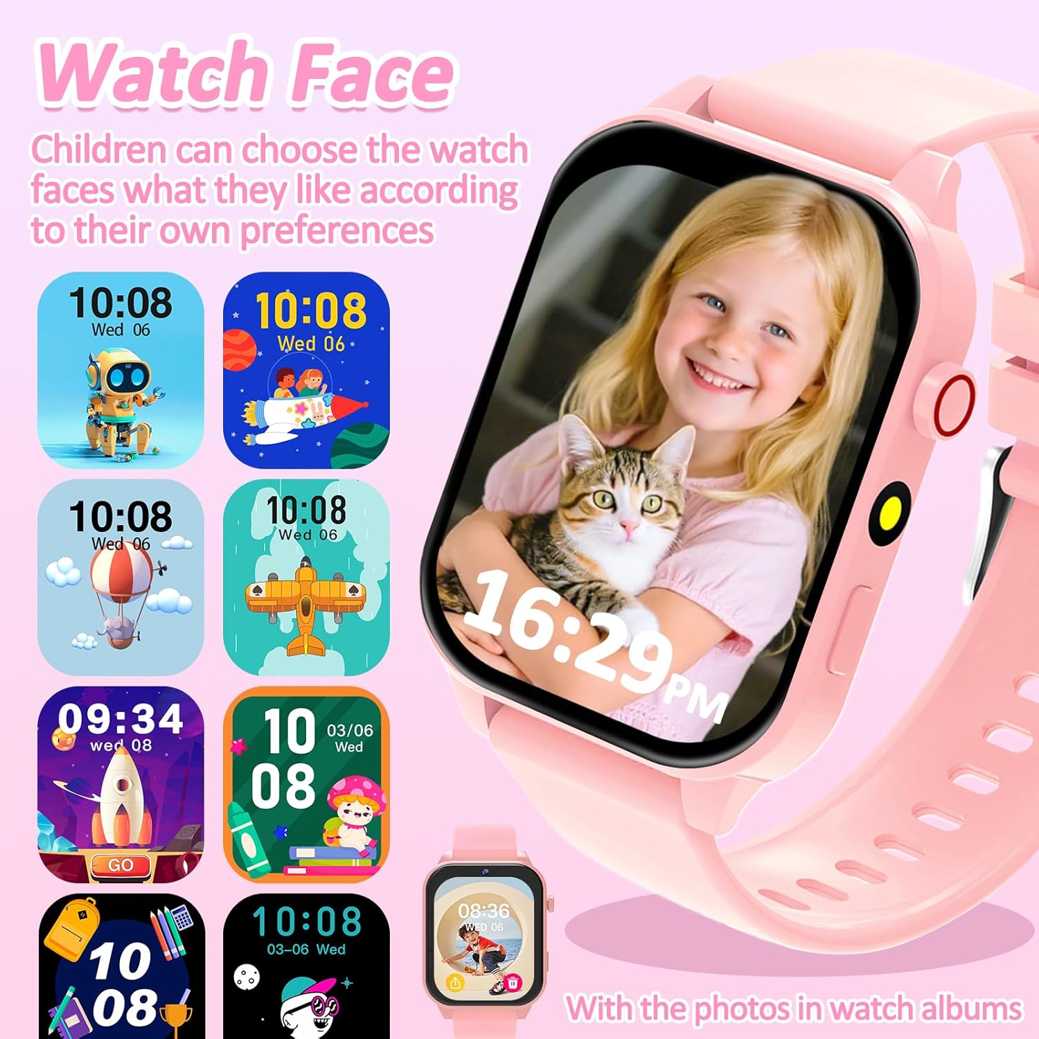 Thumbnail 1 de kaacly Kids Smart Watch for Girls & Boys (Pink) with DIY Face, Steps, Sleep Monitoring and Games