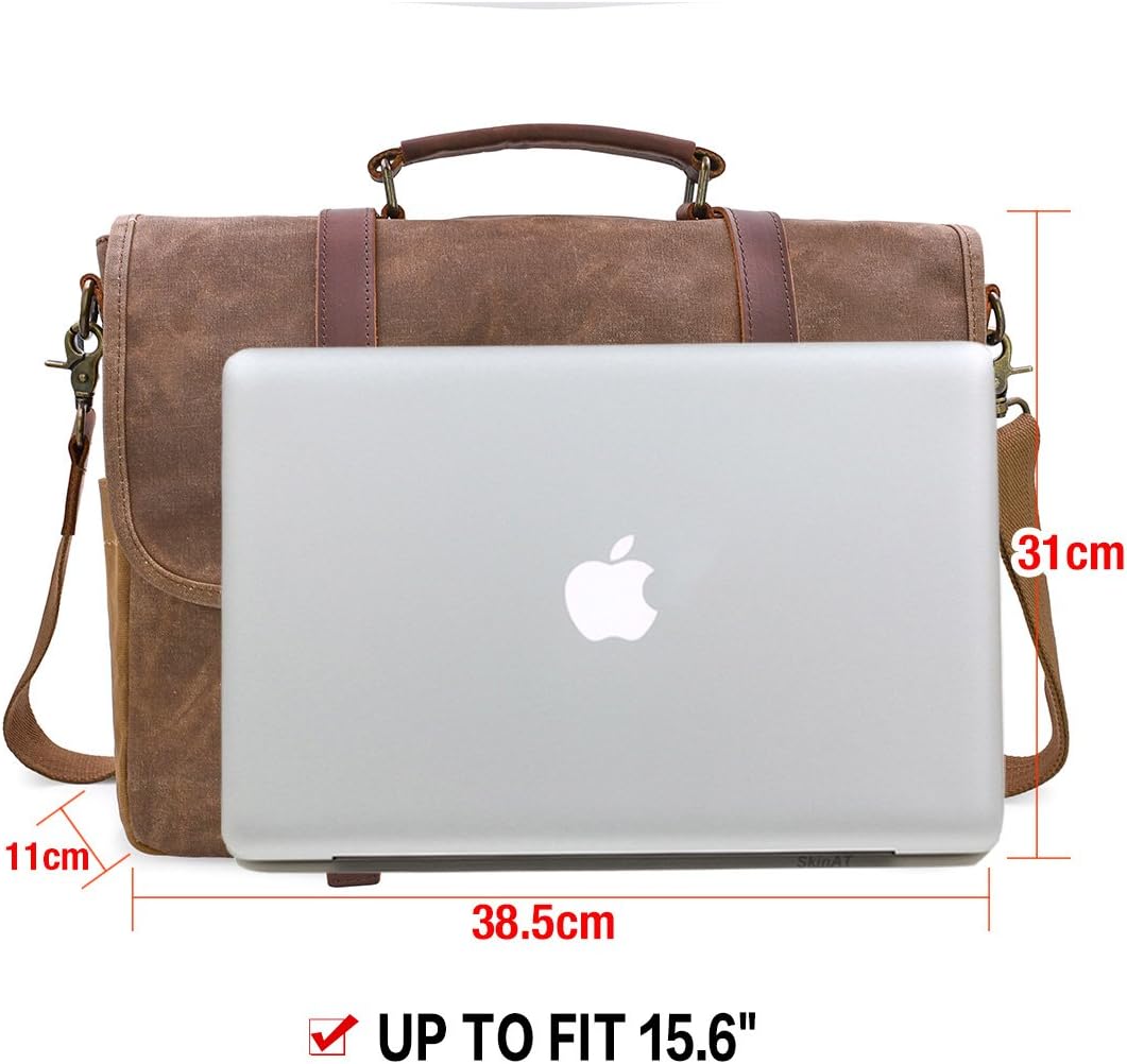 Thumbnail 3 de NEWHEY men’s 15.6-inch canvas leather waterproof laptop messenger bag