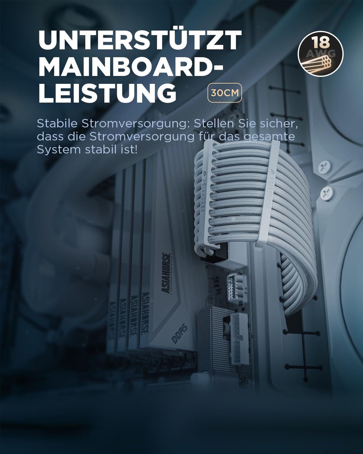 Thumbnail 5 de AsiaHorse PSU Kabelverlängerung: 24-Pin/ (4+4) EPS/ PCIe (6+2) Kabelkit, Weiß, 30 cm