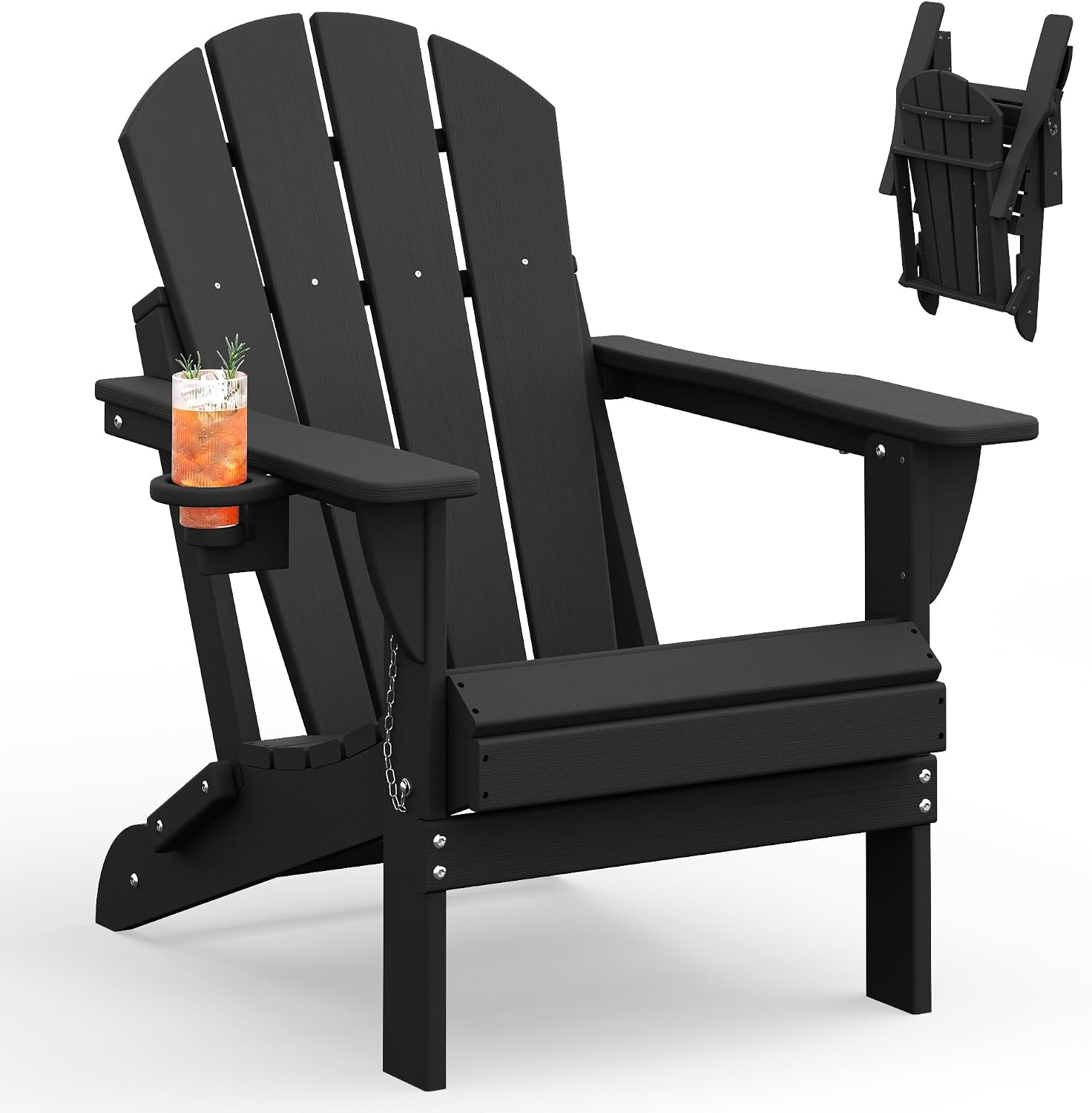 MUCHENGHY Folding Adirondack Chairs (Black) — Weather-Resistant Outdoor Patio Adirondack