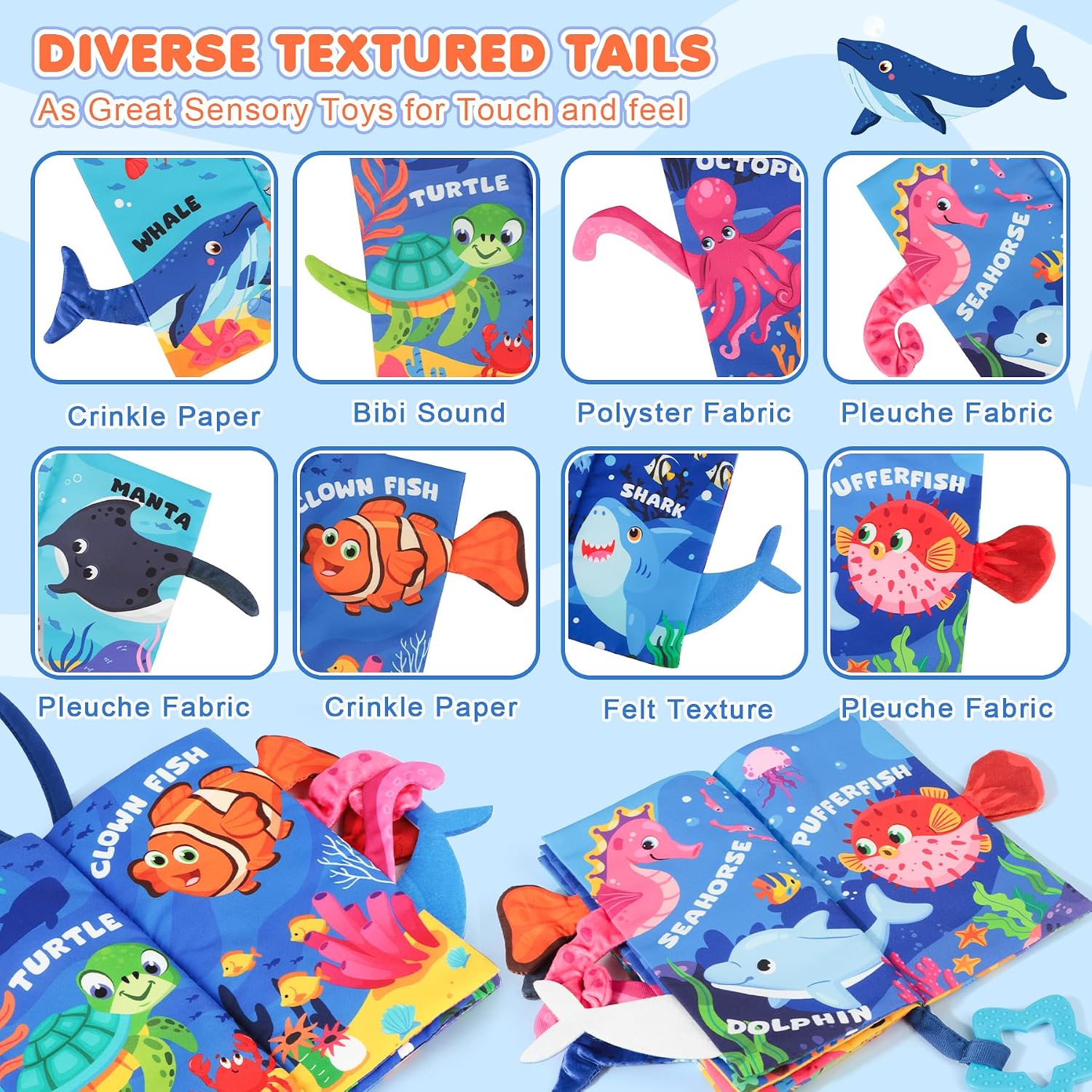 Detalle 2 de BBWOO Soft Baby Book Toy with Crinkle Sounds, Textures and Teether