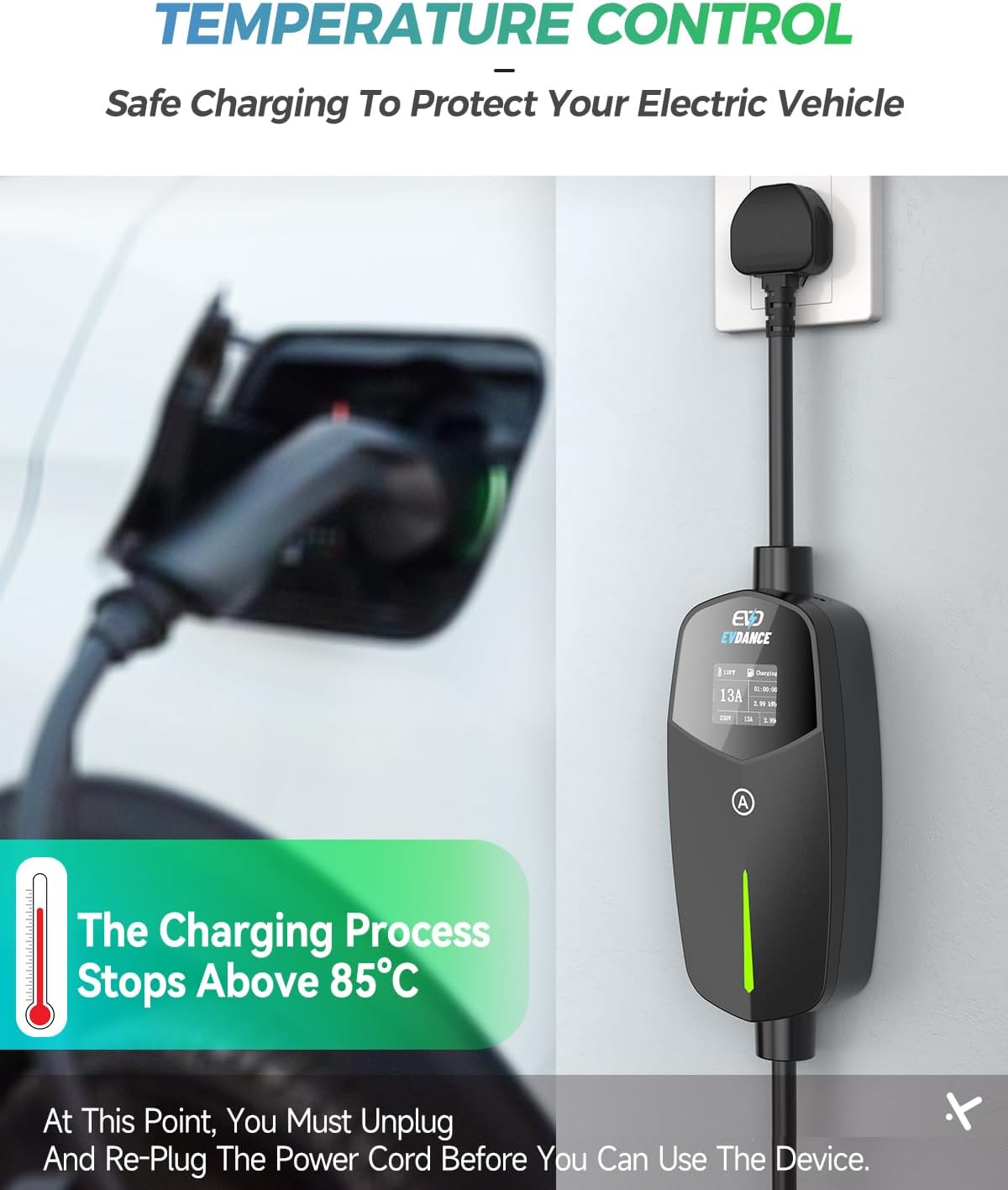 Detalle de EVDANCE Type 2 EV charger 10m