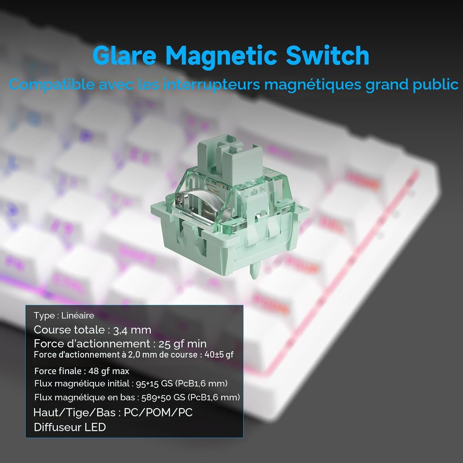 Detalle de MONSGEEK FUN68 HE — Clavier gaming filaire 65% avec déclenchement rapide à 0,005 mm et éclairage RGB