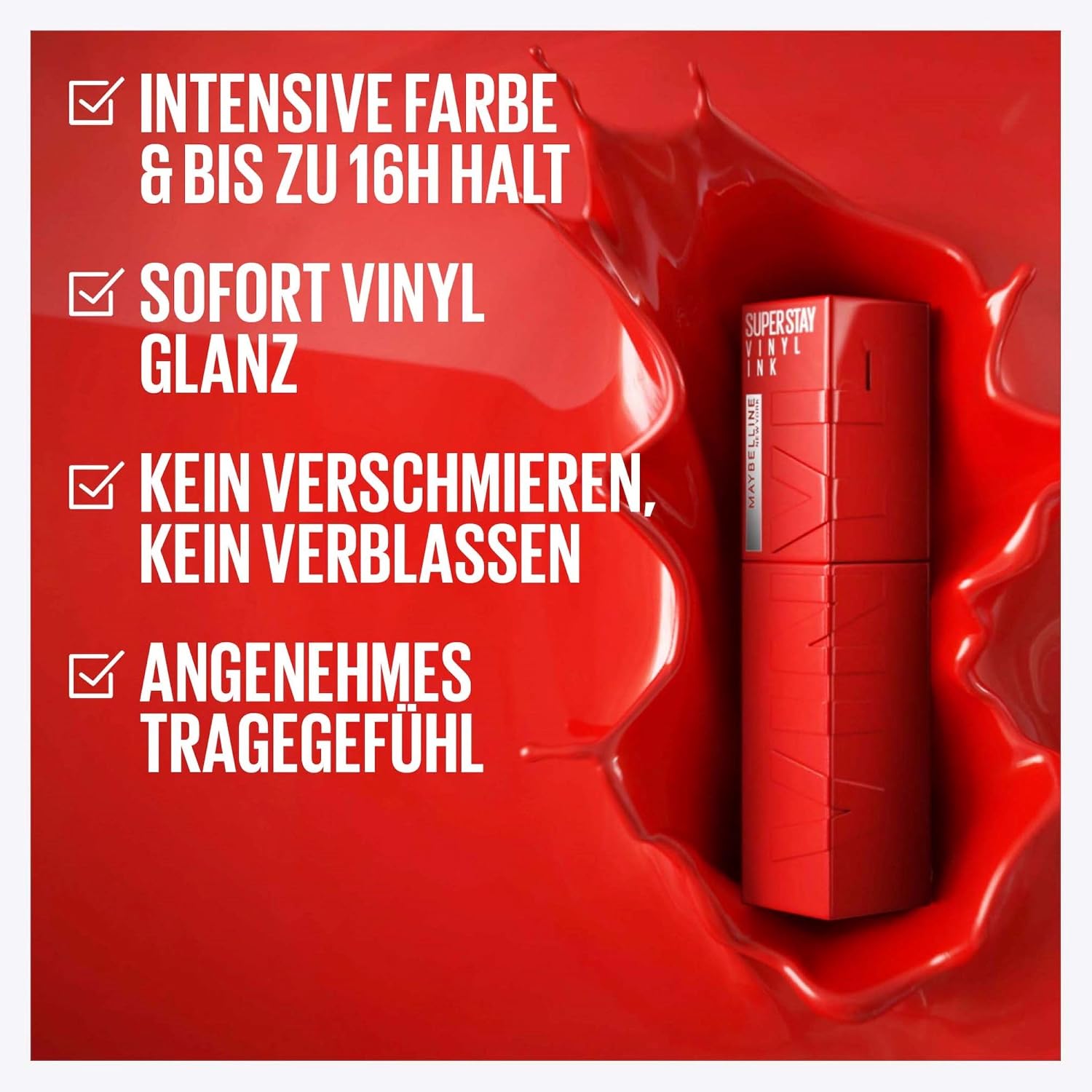 Detalle de Maybelline New York Super Stay Vinyl Ink Nr. 35 Cheeky – flüssiger Lippenstift mit 16H Halt, glänzendem Finish, 4,2 ml