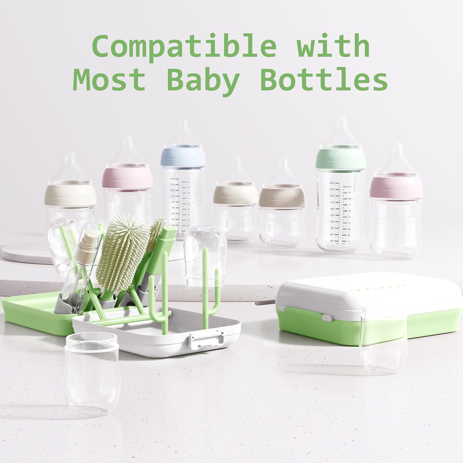 Detalle 2 de MONSAO Bb-2023 Baby Bottle Brush Set with Silicone Brushes, Drying Rack and Travel Case