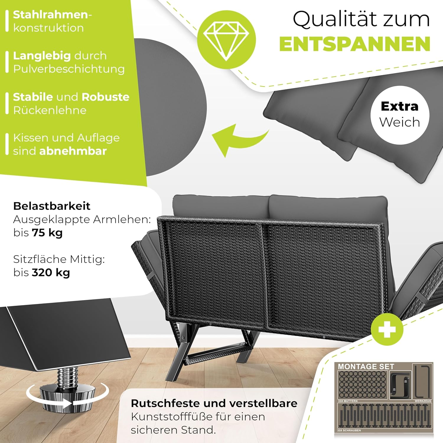 Thumbnail 5 de KESSER® Banco de jardín Luna 4 en 1 reclinable y resistente