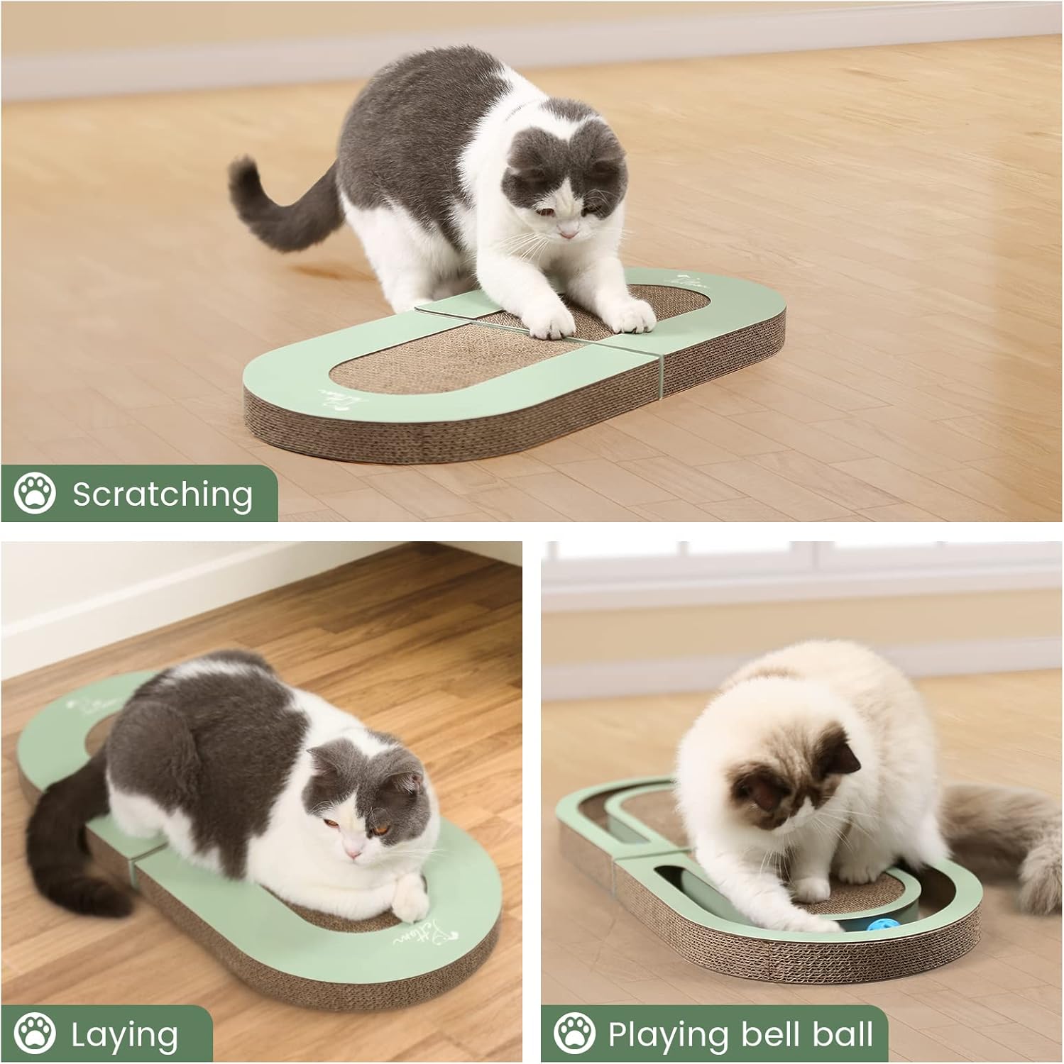 Thumbnail 5 de PETTOM Kratzbrett für Katzen mit Trackball (66 × 30 cm) – doppelseitige Kratzpappe, faltbar