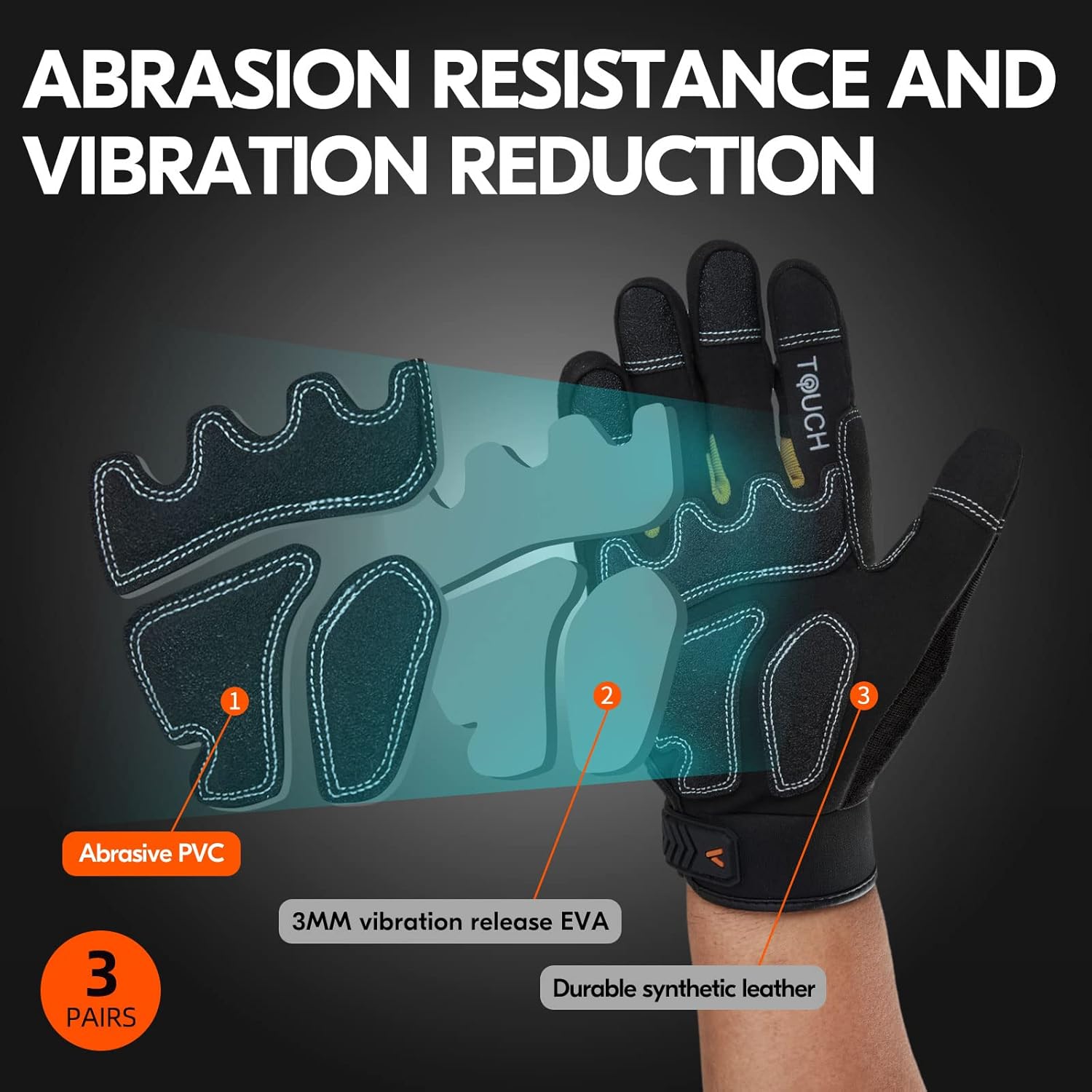 Thumbnail 2 de Vgo Safety Work Gloves Touchscreen, Anti Impact Heavy Duty (3 pairs) ⌚