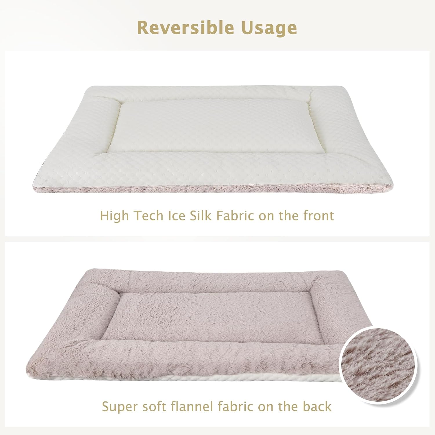 Detalle de BVAGSS Dog Bed Mat: Reversible Crate Pad for Small to XL Dogs (106x71cm, Beige)
