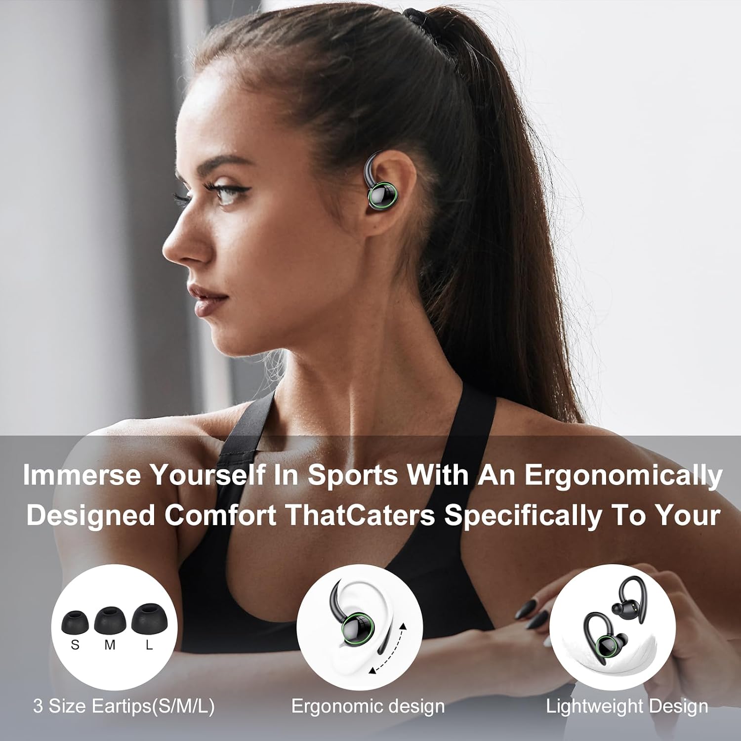 Detalle de PEFUPEW Bluetooth Kopfhörer Sport – Kabellose In-Ear mit 5.3, ENC Noise Cancelling, 48 Std Laufzeit, IP7, LED-Anzeige