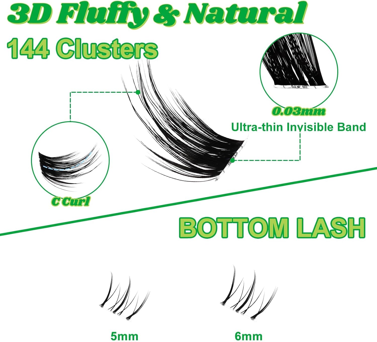 Detalle de Fowendia Fox Cat Eye Lash Clusters, D-Curl DIY Kit, 8–18 mm