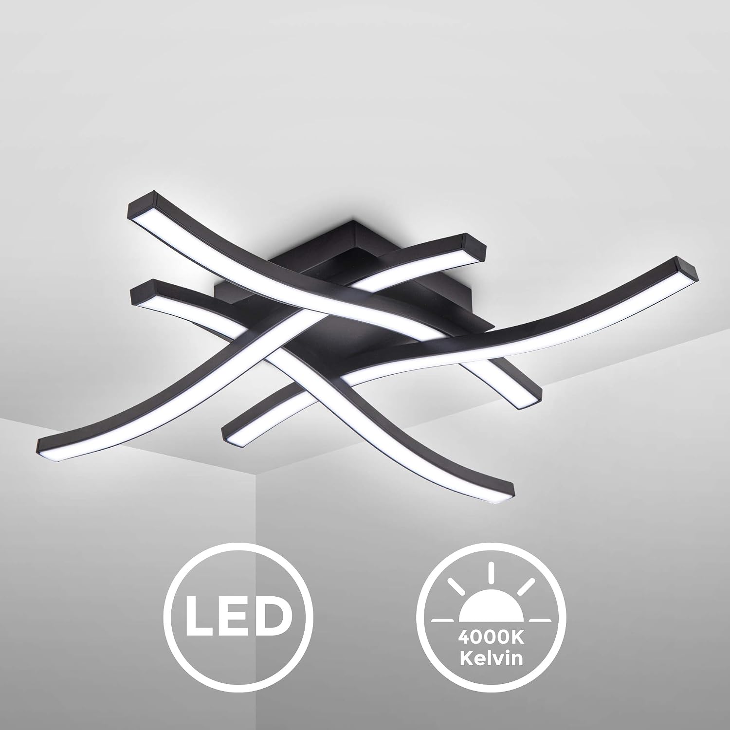 Detalle de B.K.Licht zakrzywiona lampa sufitowa LED, 4-punktowa, 20 W, 2000 lm