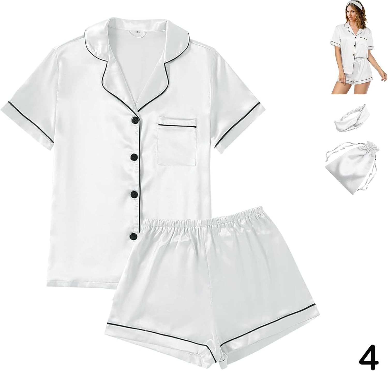 Thumbnail 2 de WJing Yi Jia 4Pcs Women's Satin Silky Pajama Set with Floral Pattern
