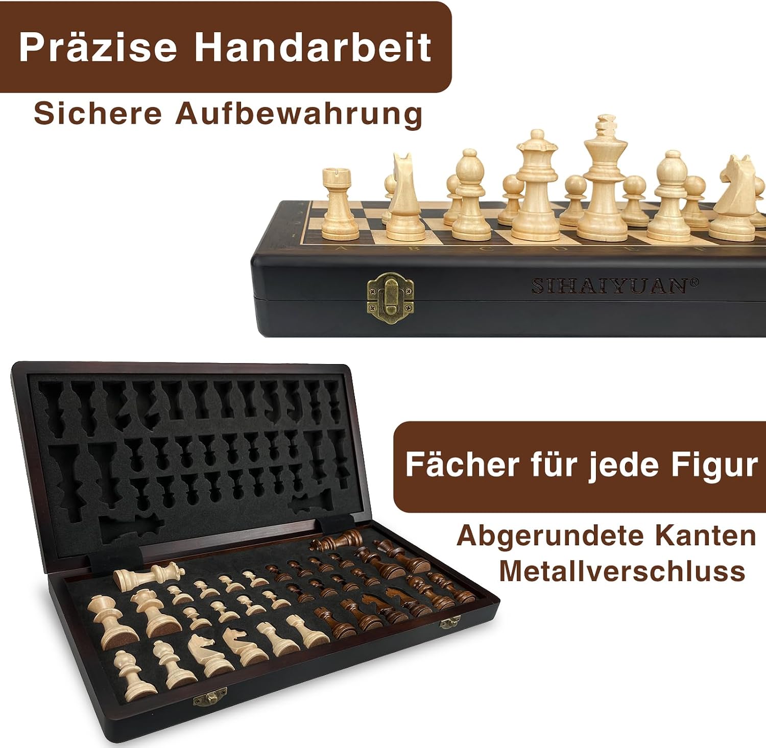 Detalle de Sihaiyuan Schachspiel Holz Magnetisch – Faltbares 39 cm Brett mit 34 Staunton Figuren inkl. Extra Damen