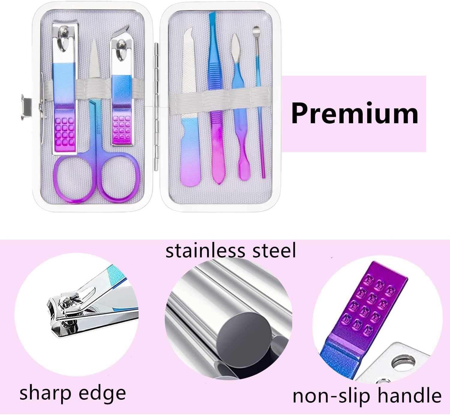Detalle de Kit manucure coupe-ongles : ensemble 7 outils avec étui de voyage PU