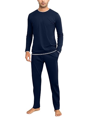 Detalle de Aseniza 466-Blu Navy pigiama uomo in cotone a maniche lunghe, XXL