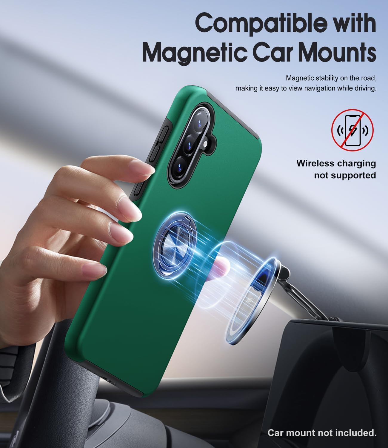 Detalle de AOUIA for Samsung Galaxy A56 5G Case (Green) with 2x Screen Protector and 360° Ring Kickstand