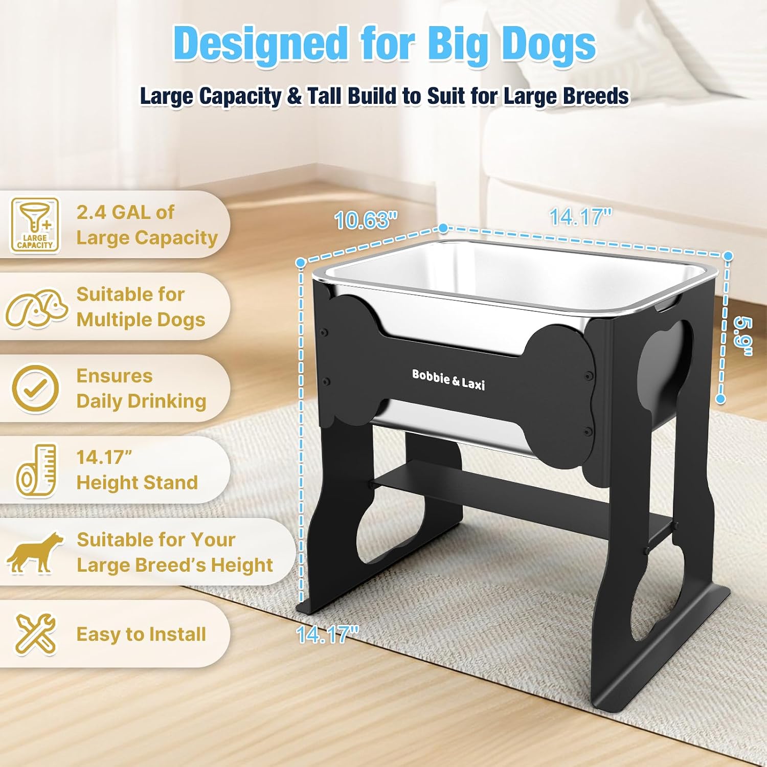 Detalle 2 de 2.4 Gallon Elevated Large Dog Water Bowl with Stand for Large Breeds