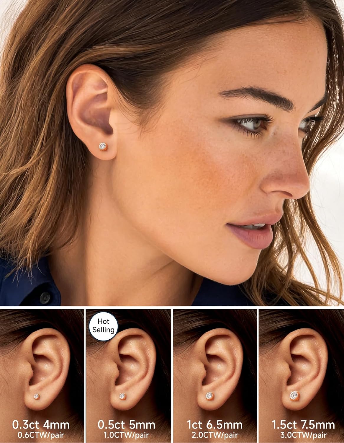 Detalle 2 de MomentWish Moissanite 6,5 mm boucles d'oreilles