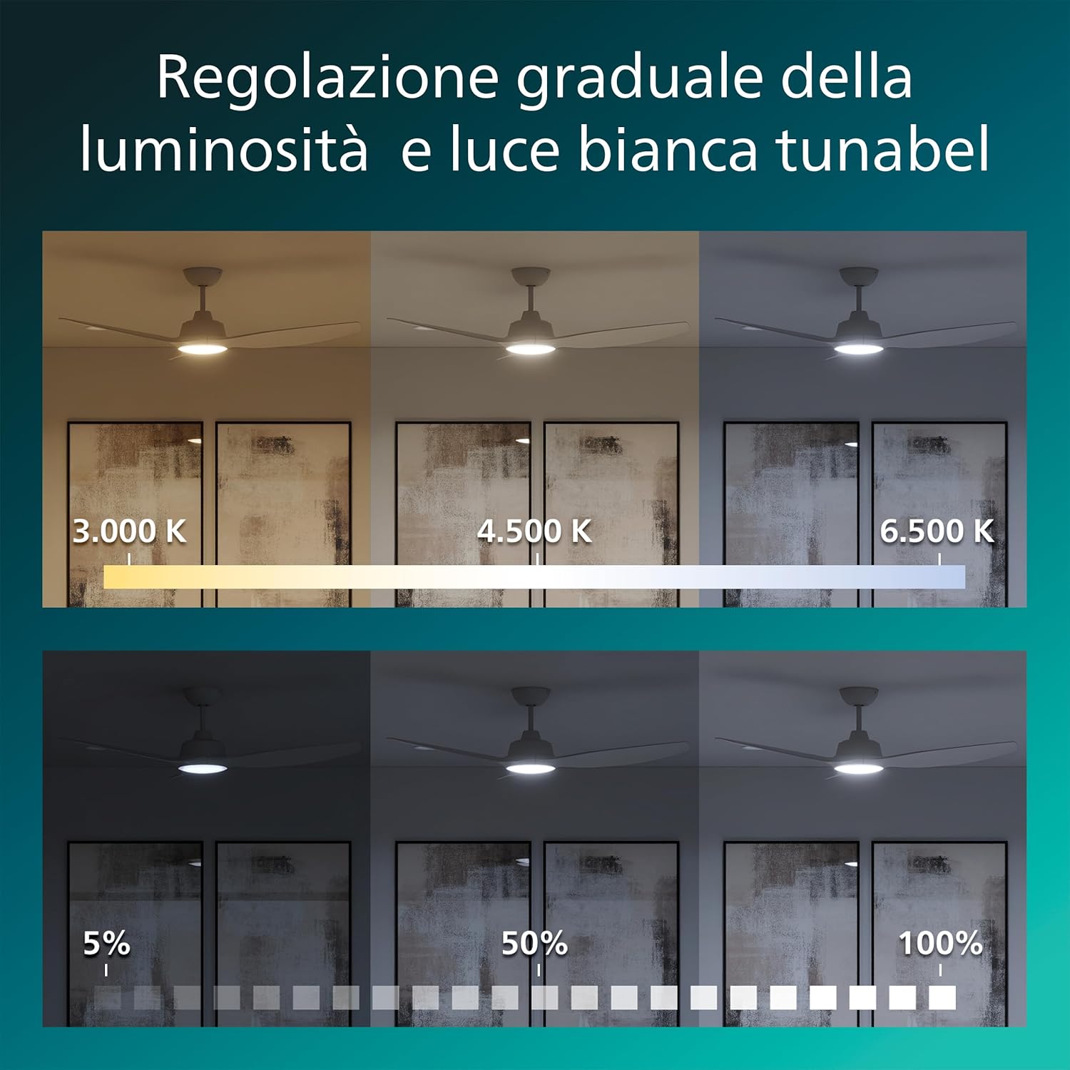 Thumbnail 6 de Philips Fixed-Blade ventilatore a soffitto con illuminazione LED, 3 pale, diametro 132 cm, luce bianca tunable