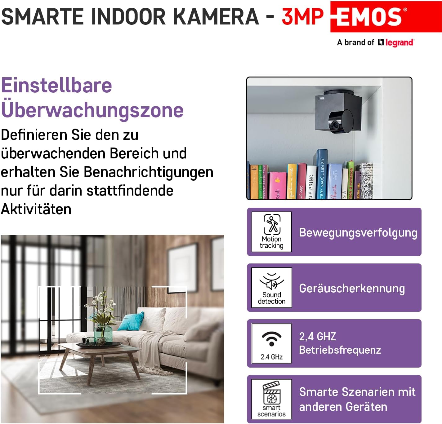 Detalle de EMOS IP-110 CUBEV2 kamera wewnętrzna Wi-Fi 3 MP, obrotowa, z trybem nocnym