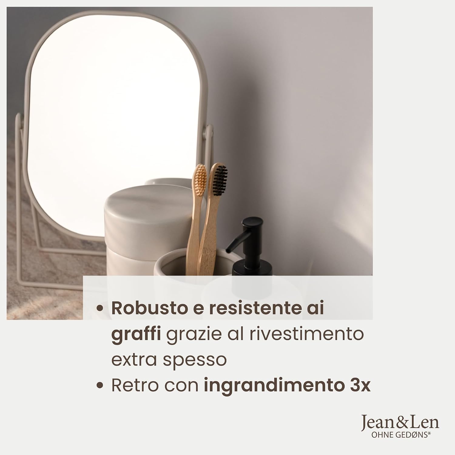 Detalle de Jean & Len Specchio cosmetico in ferro opaco beige, ingrandimento 3x, 20 × 27 cm