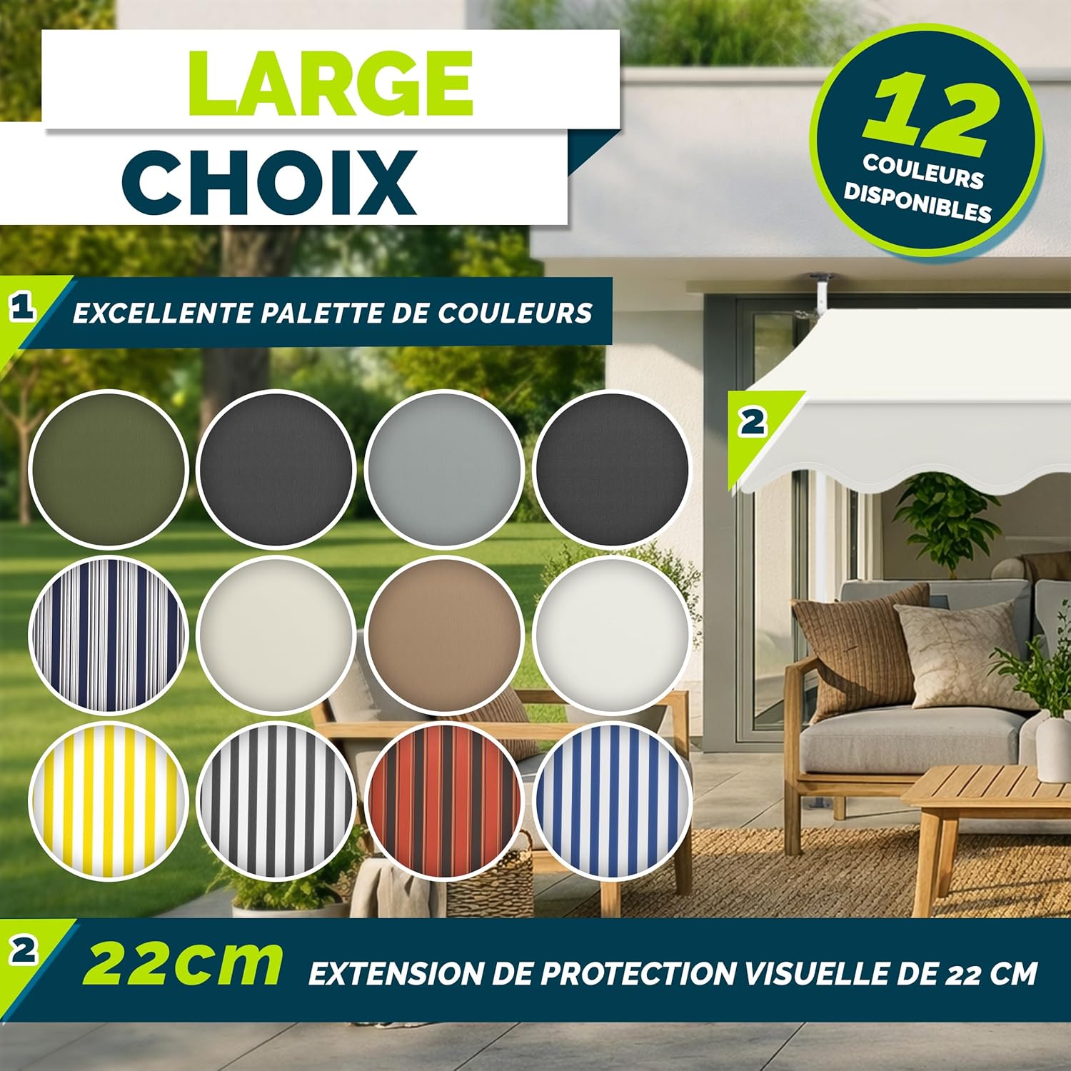 Thumbnail 6 de Store banne manuel rétractable tillvex avec manivelle pour balcon (beige, 350 cm) sans percement