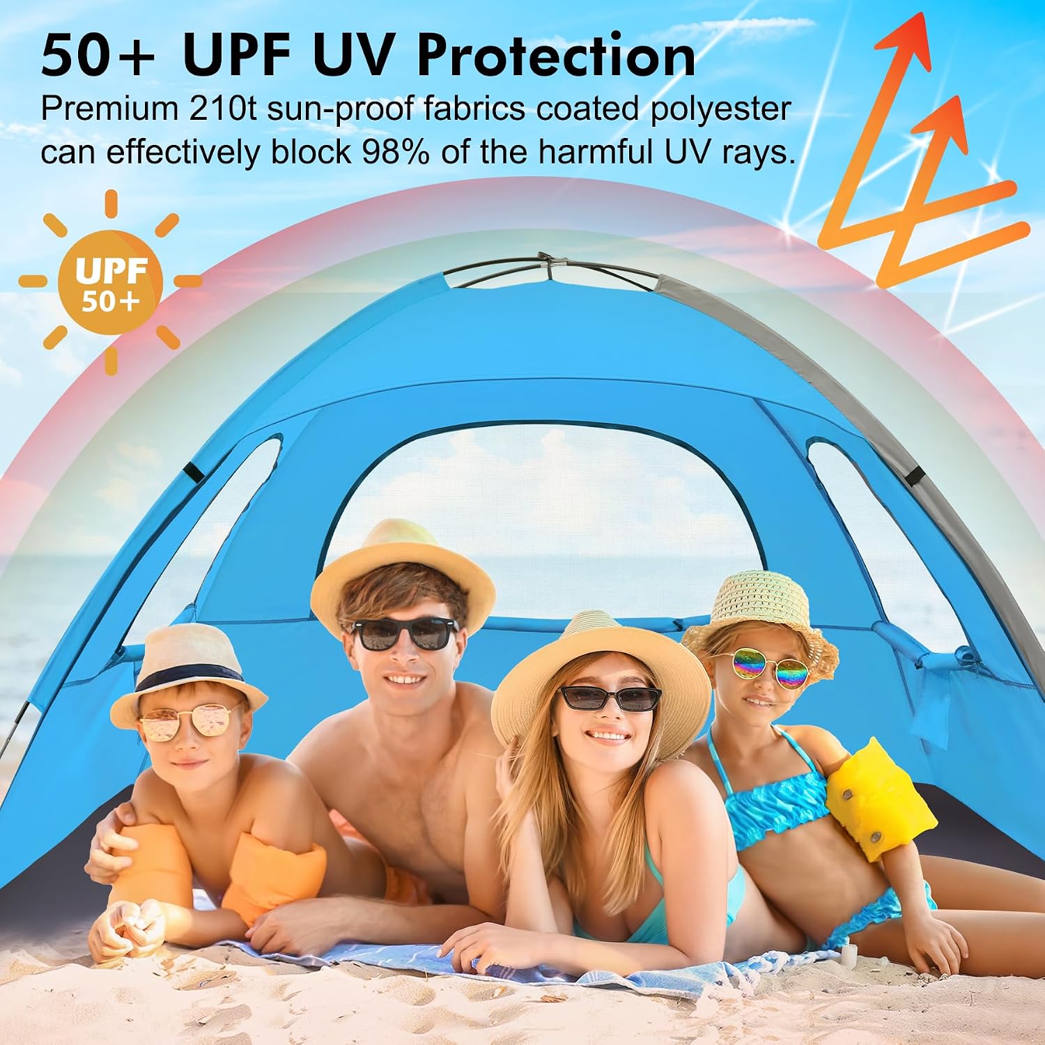 Detalle de WhiteFang Beach Tent for 3/4/6/8 People, UPF 50+ Shade with Mesh Windows