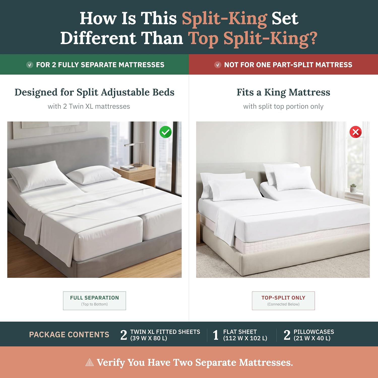Detalle de California Design Den Split King Sheet Set for Adjustable Bed (Buttery Soft 800-Thread Count Cotton Sateen) - White