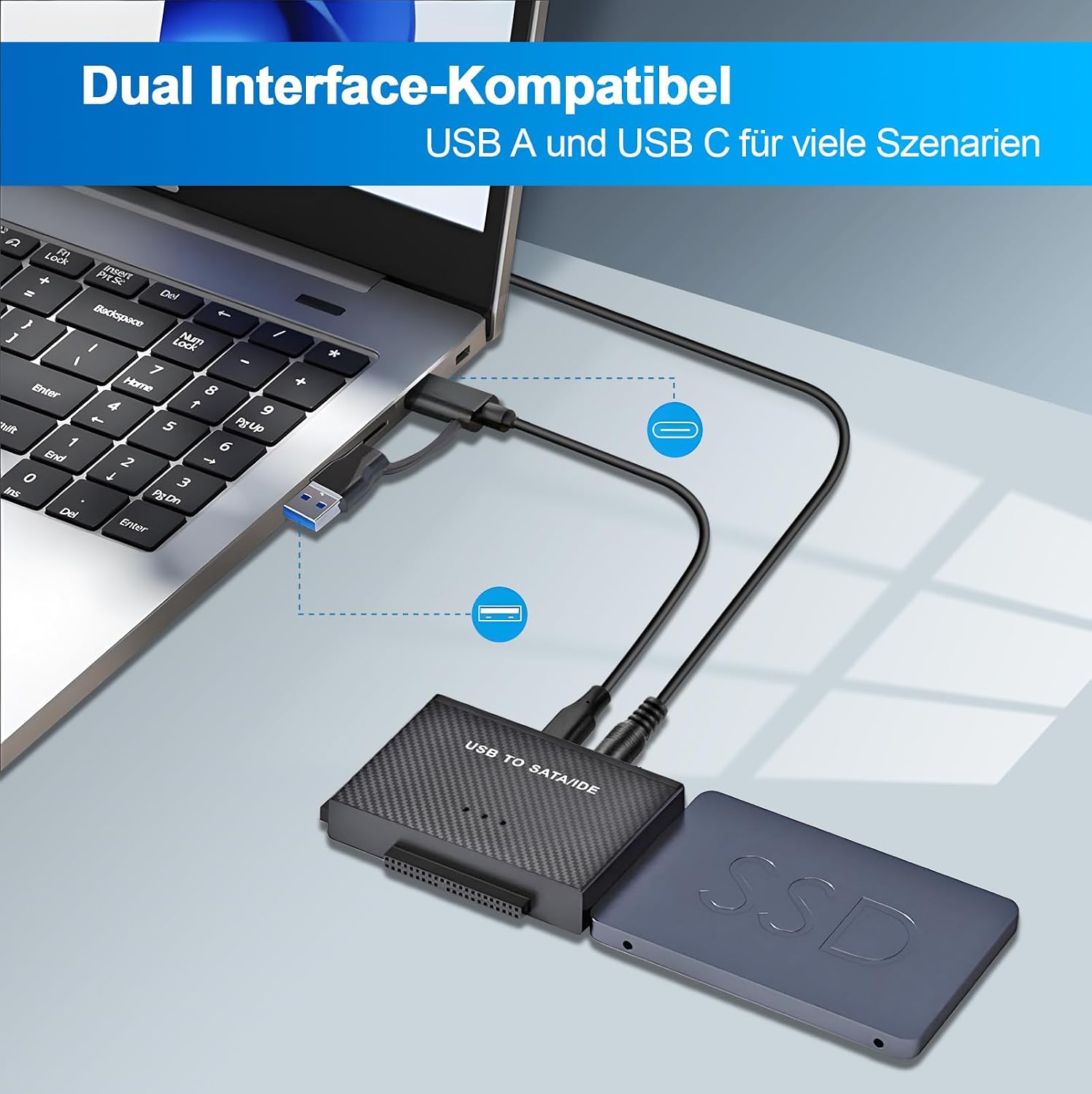 Detalle 2 de Amtake USB 3.0 zu IDE/SATA Festplatten-Adapter (2,5"/3,5") mit Netzteil 12V 2A