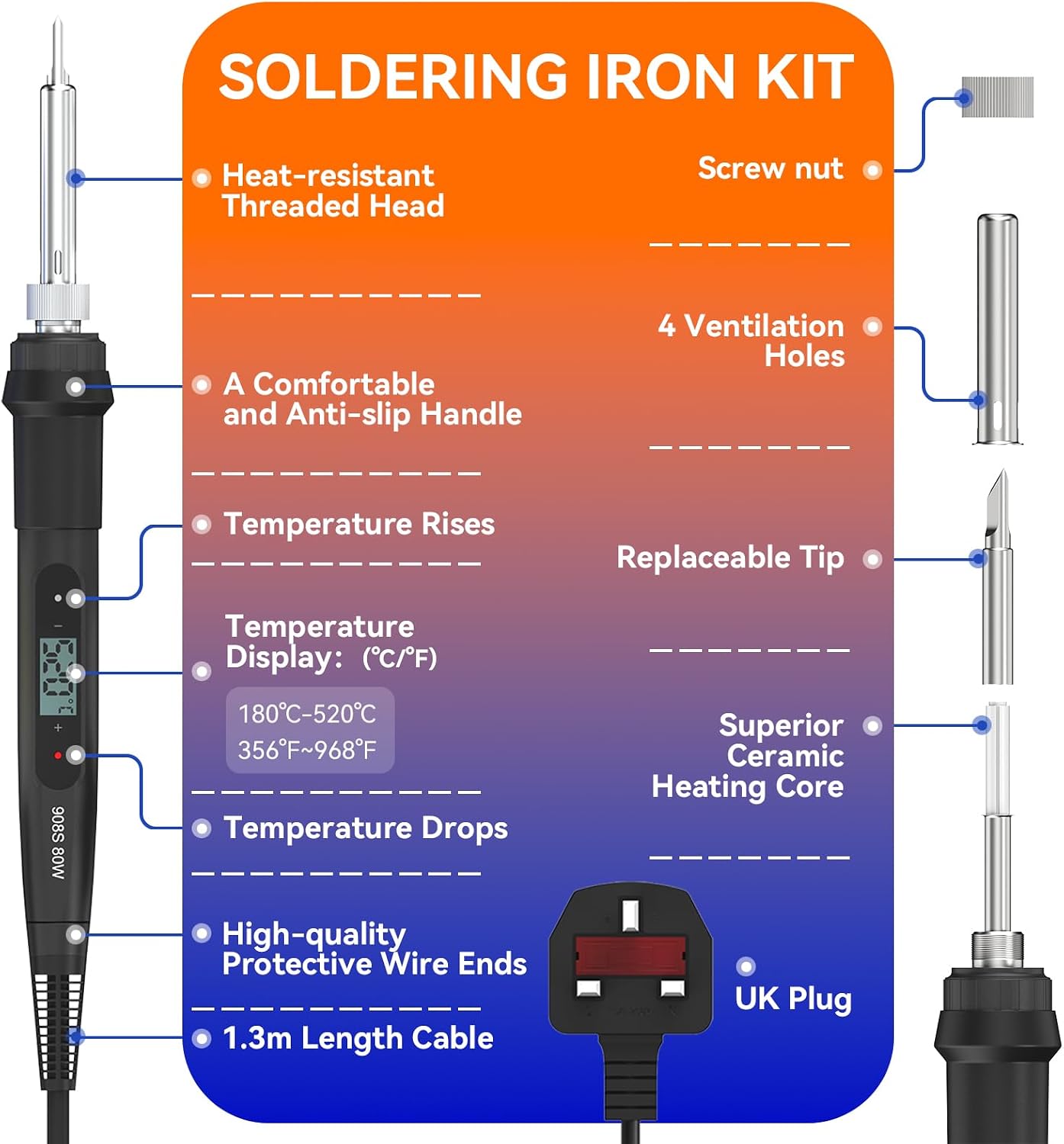 Thumbnail 1 de 80W 15‑in‑1 Soldering Iron Kit 180–520°C