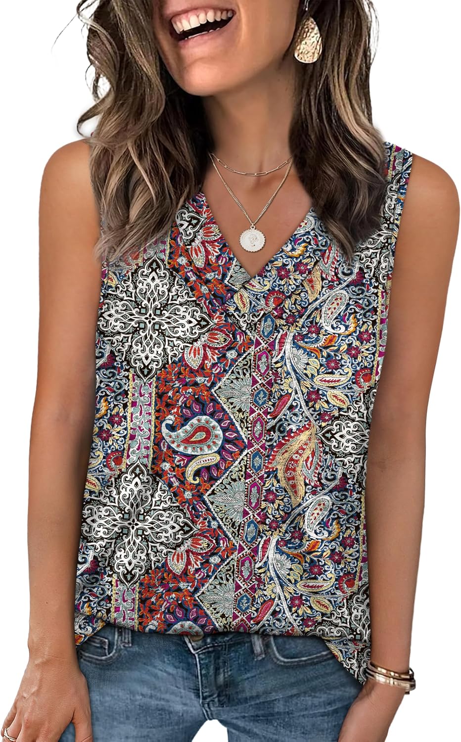 Thumbnail 6 de WIHOLL Women's V-Neck Tank Top, Sleeveless Stretchy Fabric, Loose Fit