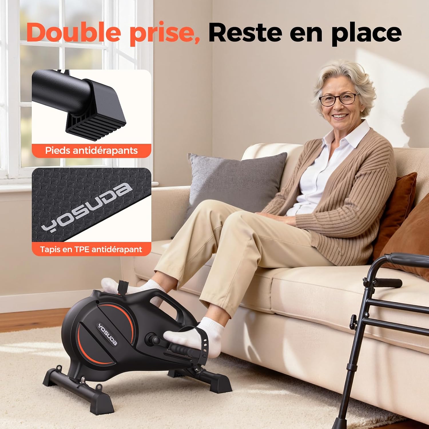 Detalle de YOSUDA mini-hometrainer met 16 weerstandsniveaus, LCD-display en weerstandsbanden