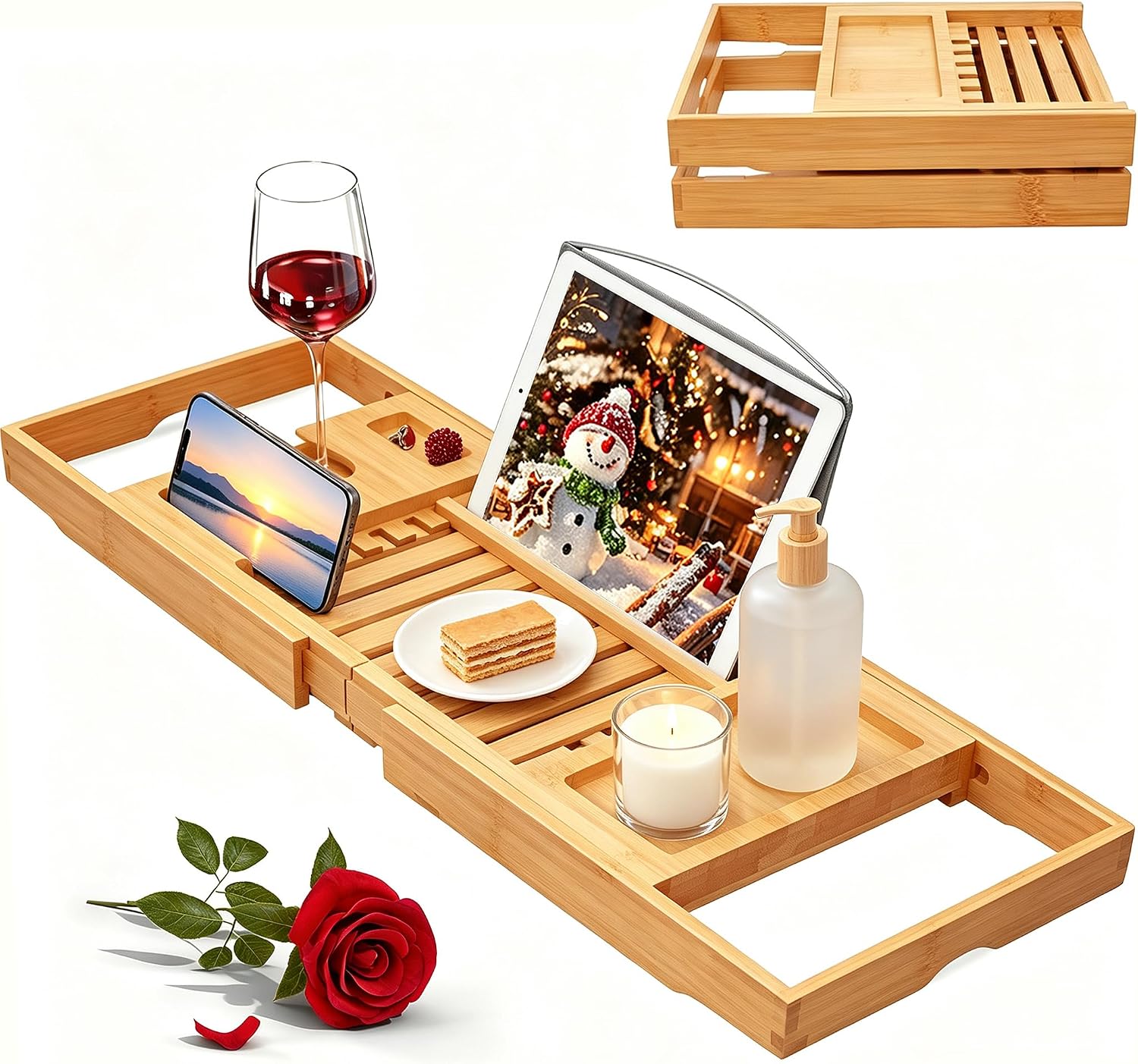 Detalle de Artmalle Luxury Bathtub Caddy Tray — Bamboo tub tray