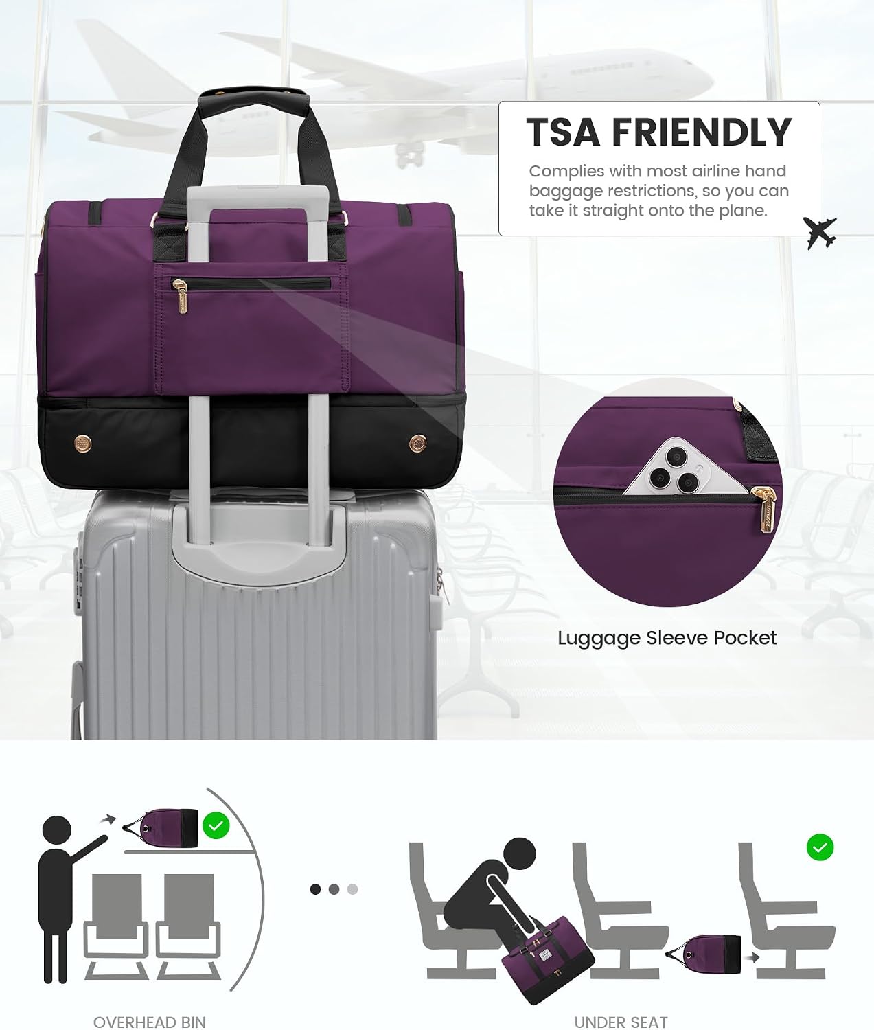 Thumbnail 6 de LOVEVOOK Weekend Overnight Bag for Women with Shoe Compartment & Wet Pocket (carry on travel & gym)