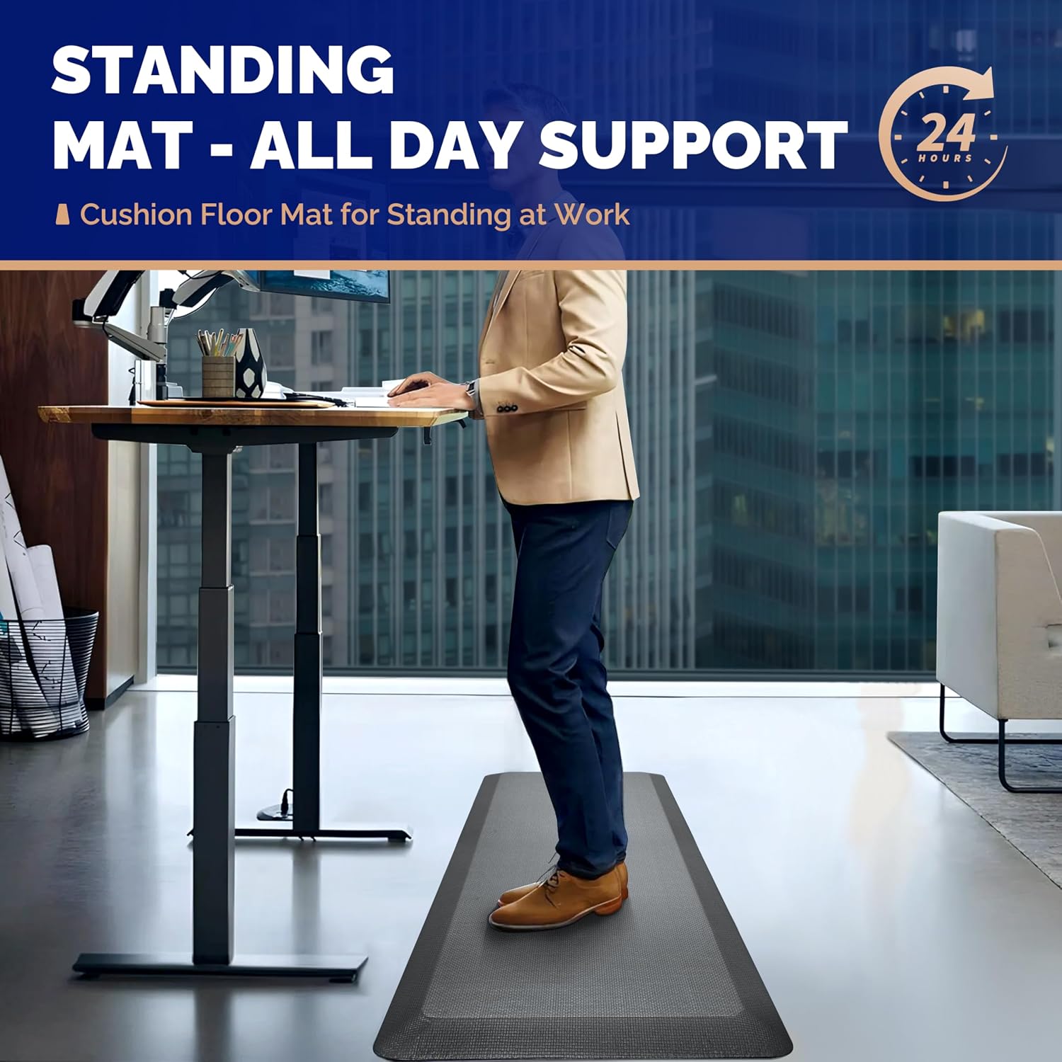 Detalle 2 de FEATOL Anti Fatigue Mat for Standing: 9/10 Inch Thick Ergonomic Standing Desk Mat (20" x 32", Gray, 1PC)