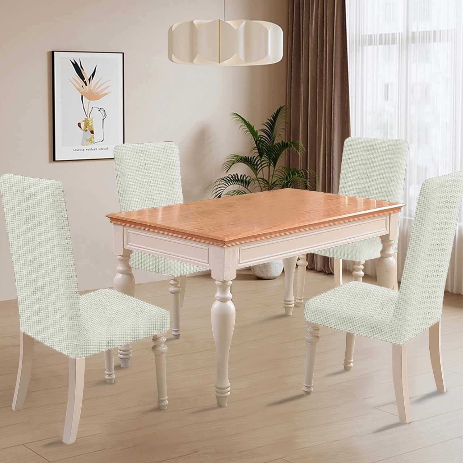 Thumbnail 1 de Ystyle Housse de Chaise 4 Pièces – Extensible, Lavable, Blanc Naturel