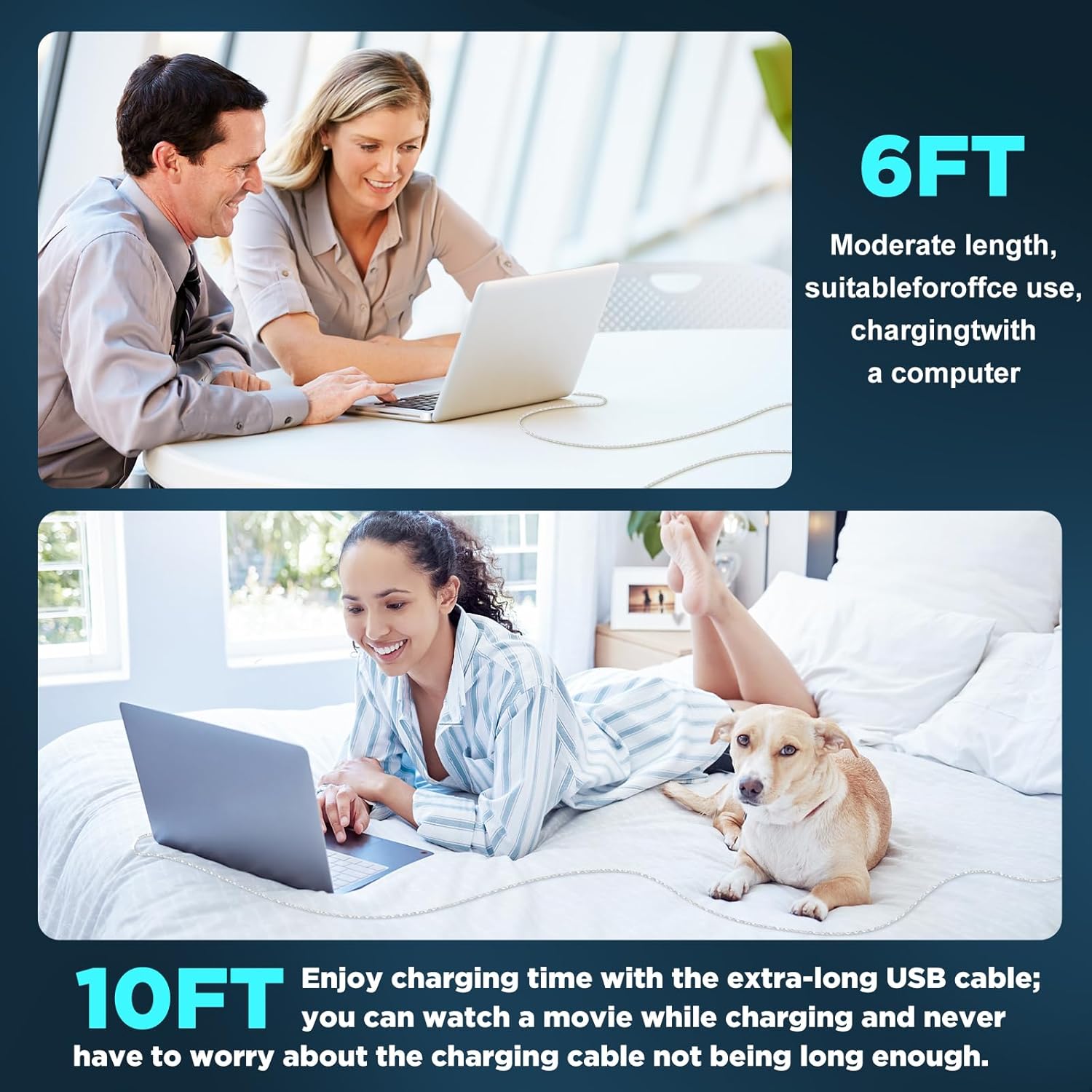 Thumbnail 6 de USB-C to USB-C Cable 6FT + 10FT 2-Pack (60W) Fast Charging & Data Sync Cord for iPhone 17/16/15, iPad, MacBook, Samsung Galaxy