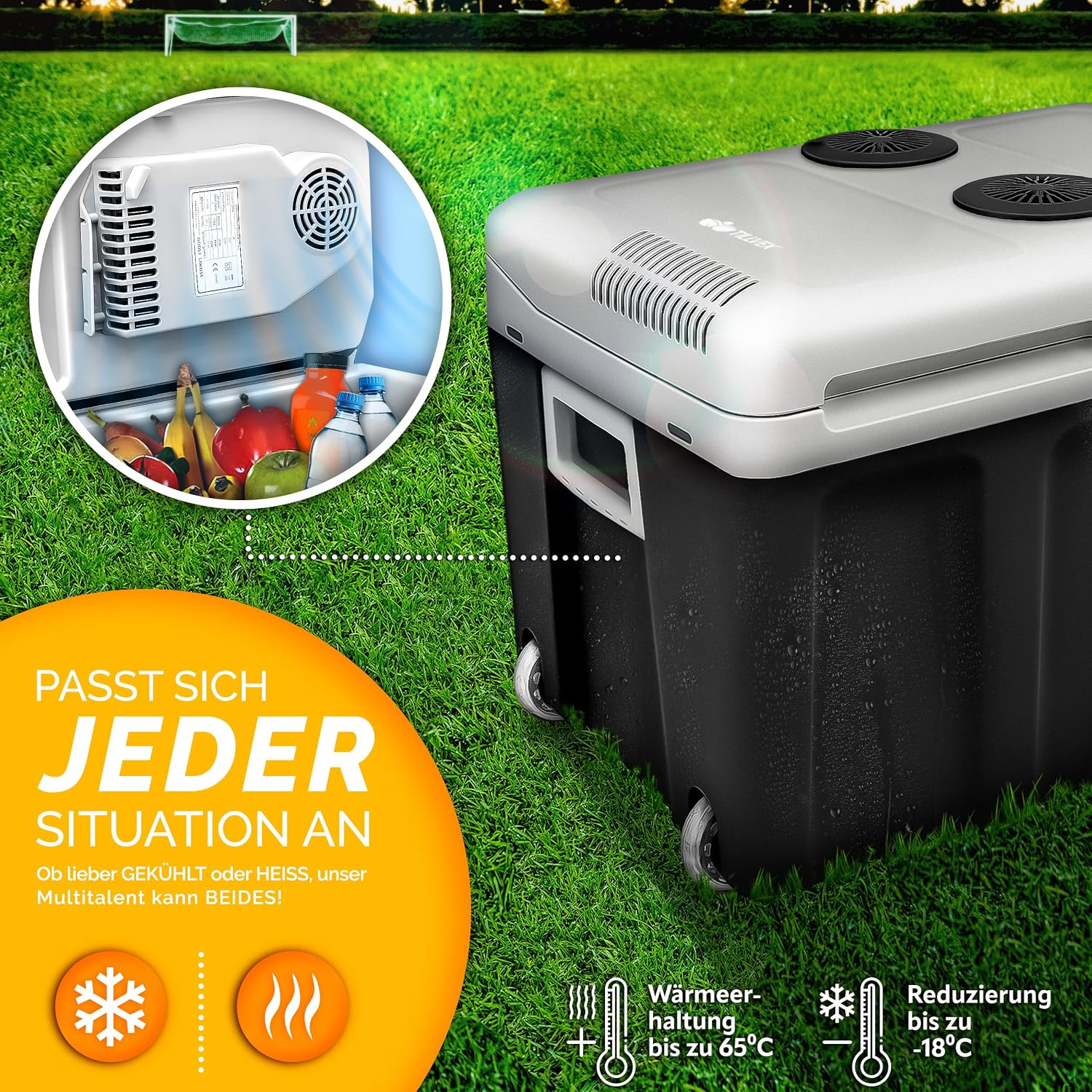 Detalle 2 de tillvex TVKB45 elektrische koelbox van 40 liter met wielen, 12 V en 230 V