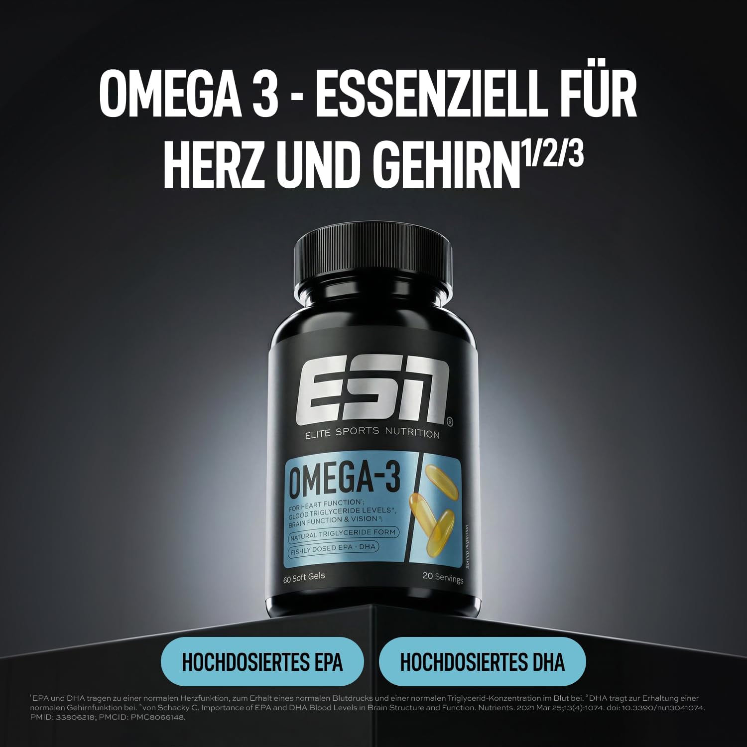 Detalle de ESN Omega-3 – hochdosiertes Fischöl mit 1200 mg EPA & 900 mg DHA, 60 Kapseln