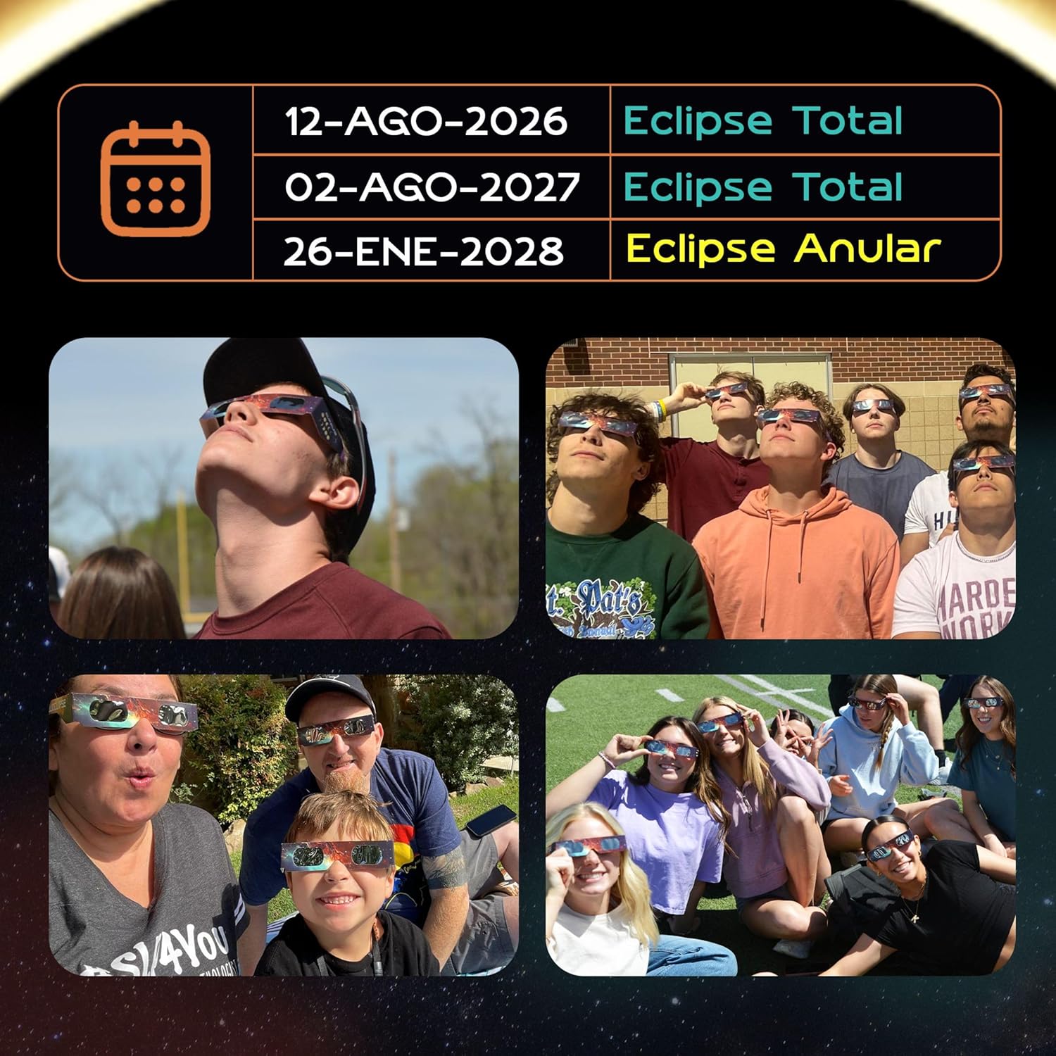 Detalle 2 de Helioclipse Pack de 25 gafas de eclipse solar homologadas ISO 12312-2 (CE) para ver el Eclipse 2026