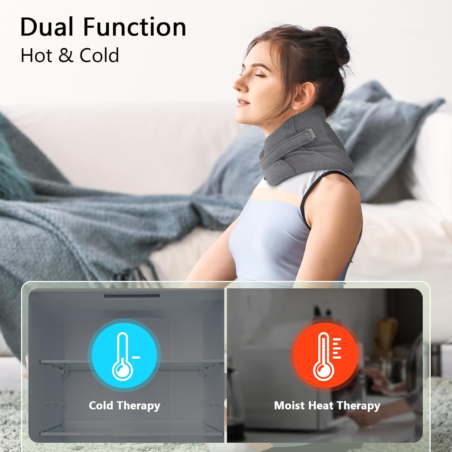 Detalle de Aroma Season Microwave Heat Pad for Neck – 100% Natural Fillings, Reusable Grey