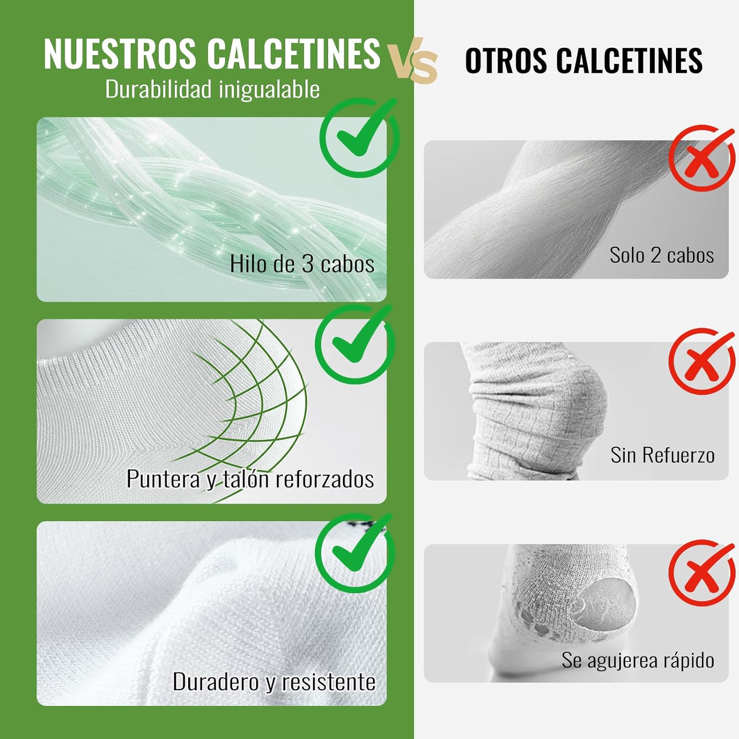 Detalle de Effeet calcetines tobilleros de bambú (10 pares), blancos, 43-46