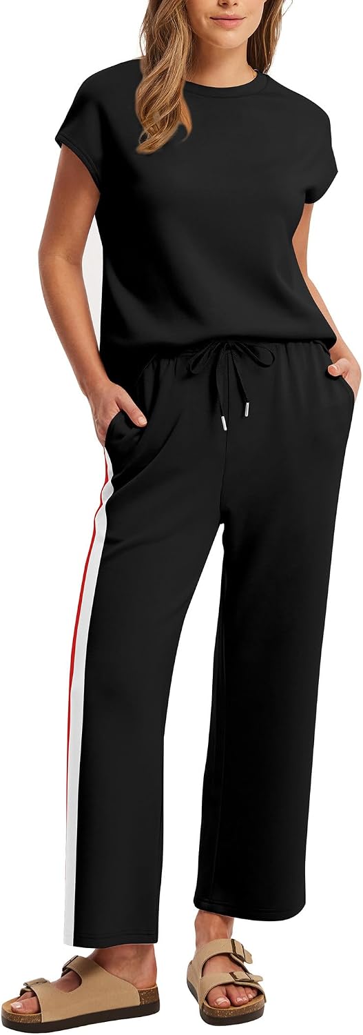 Thumbnail 1 de Sampeel Two Piece Sets for Women: Versatile Cap Sleeve Tops + Wide-Leg Crop Pants for Summer Vacations