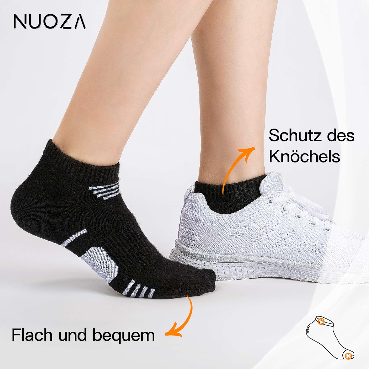 Detalle de NUOZA Sneaker Socken – 10 Paar, kurz, Baumwolle, atmungsaktiv, Größe 35–50