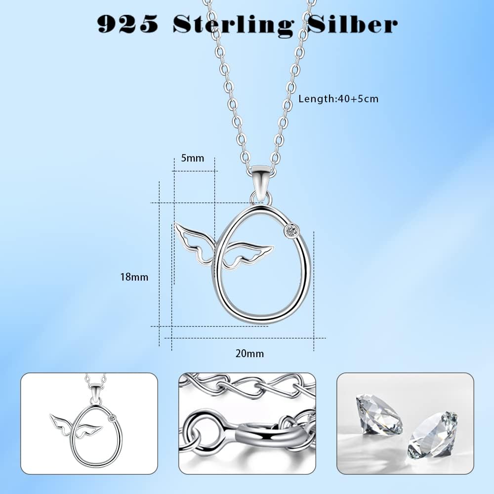 Thumbnail 4 de Viwind Engelsflügel-Ovale Halskette aus 925 Sterling Silber mit Zirkonia (40+5 cm) – Schutzengel für Damen & Mädchen