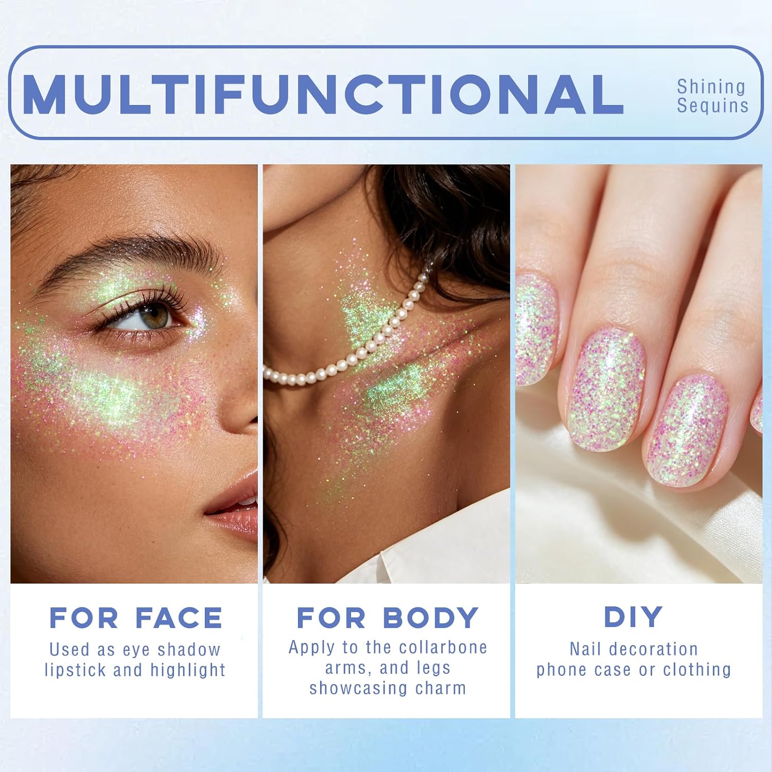Detalle de Noerrors Roll-on Holographic Body Glitter Gel – Mermaids, Festival Sparkle & Multi-Use Glow