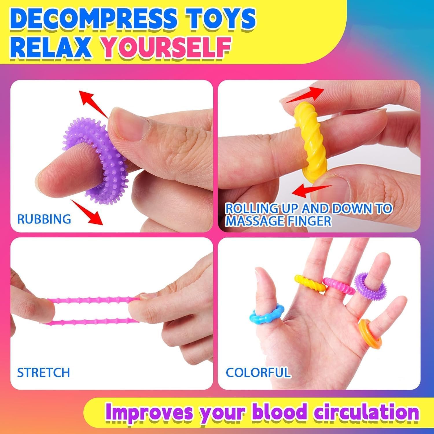 Detalle de JoyJoyful Fidget Ring Toys – 18 Stück sensorische Zappelringe zur Beruhigung für Kinder und Erwachsene